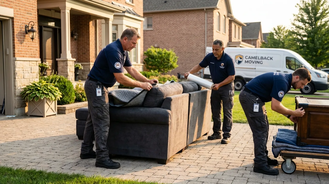 Large estate moving crew wrapping furniture in Bondsville, MA